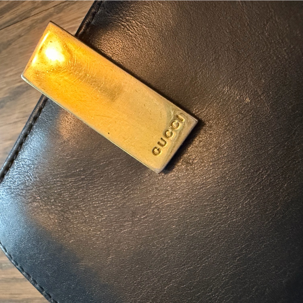Gucci vintage Black Leather Billfold with Gold-Tone Money Clip - Picture 2 of 7